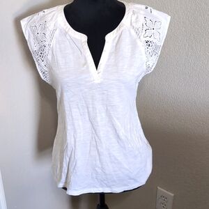 Talbots White  Tee with Eyelett Detail